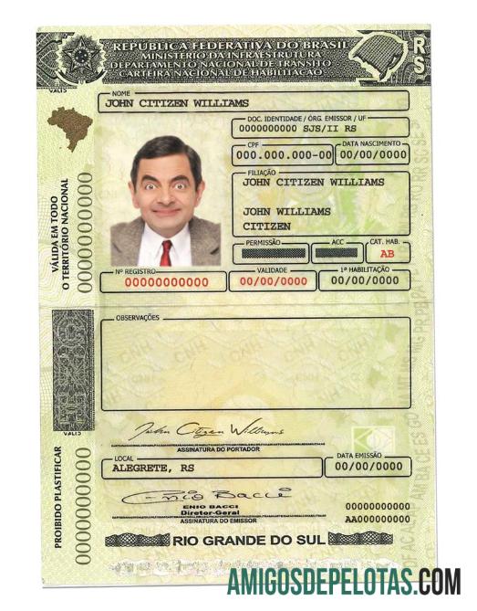 Carta de condução do Brasil (Rio Grandedo Sul) baixar para verificação